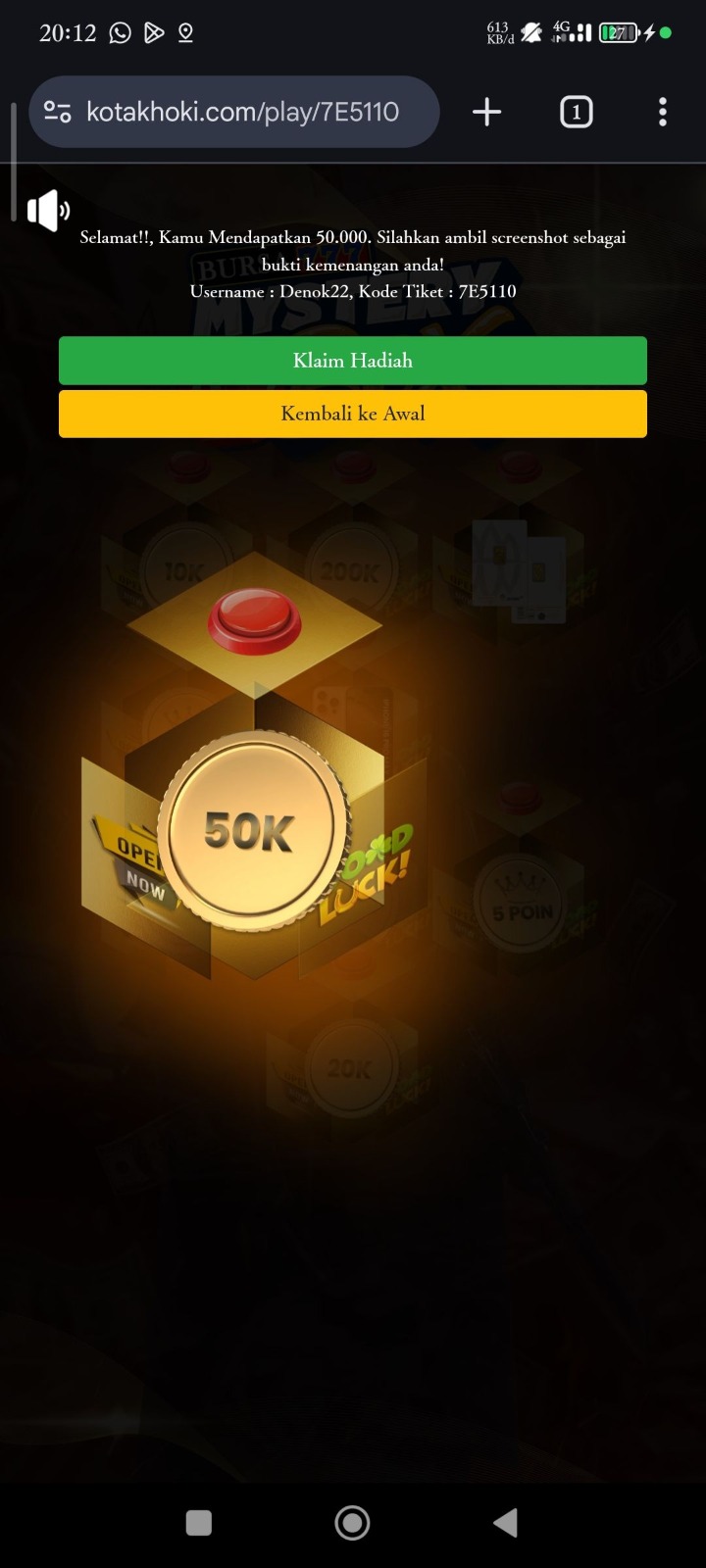 Hasil Game Kotak Hoki